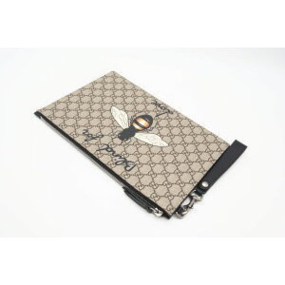 Gucci clutch bag GG Supreme BEE print x pouch beige brown multicolor - Picture 2 of 11